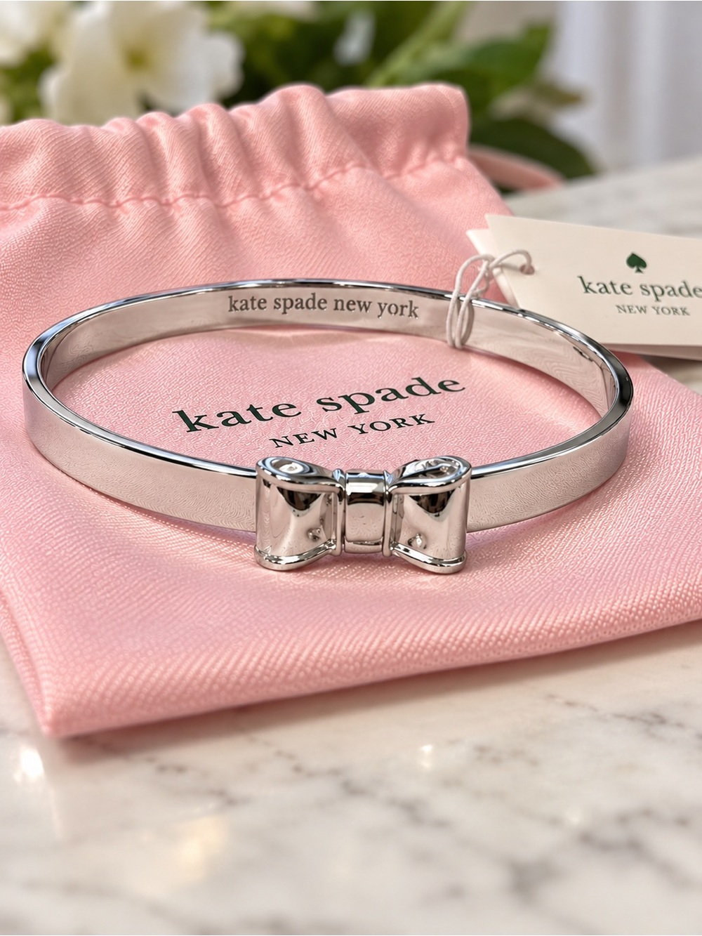 Kate Spade New York Moon River Silver Bow Bangle NWT